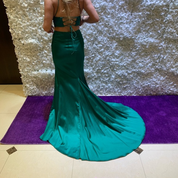 slim fit dress slacks Emerald Green Strappy Back Sexy Slit A-line Satin Dress – Brydealo